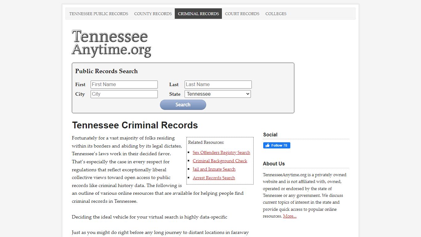 Tennessee Criminal Records and Background Checks